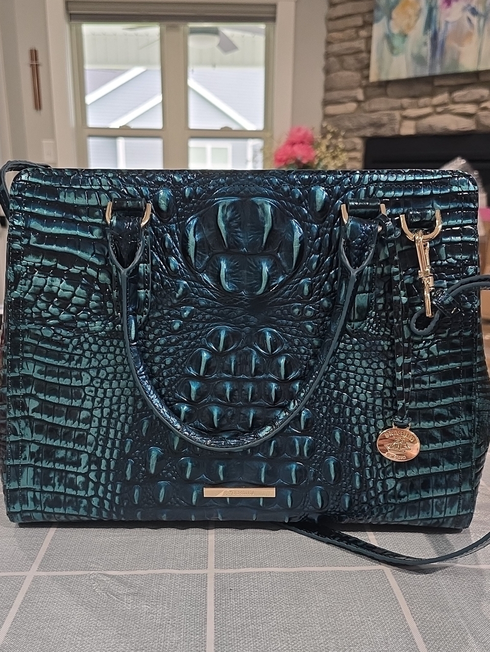 Brahmin Small Finley In Blue Patina